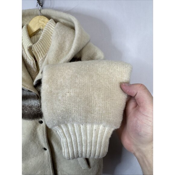 Vintage Myrna Wool Hooded Jacket Cream Brown Stripe 88% Wool Canada Women 5/6 - Picture 2 of 9